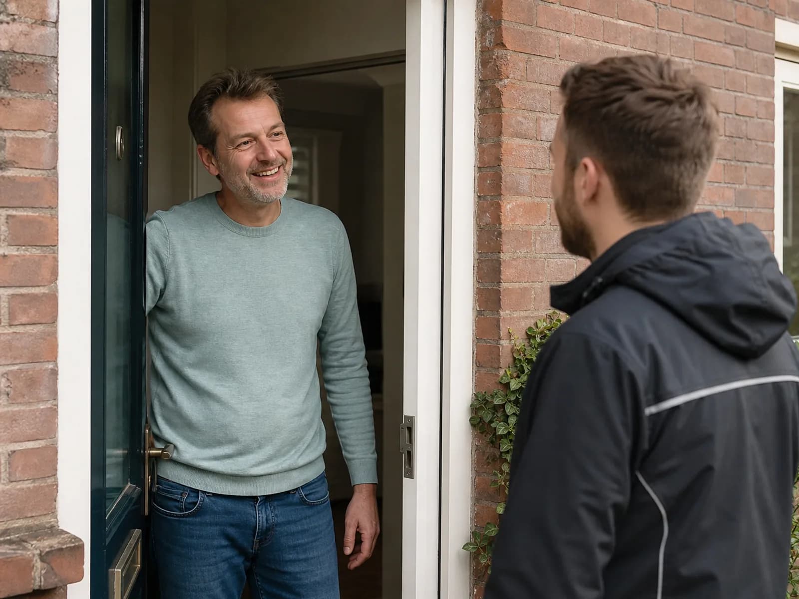 Bewoner begroet een SolarFast-adviseur bij de voordeur