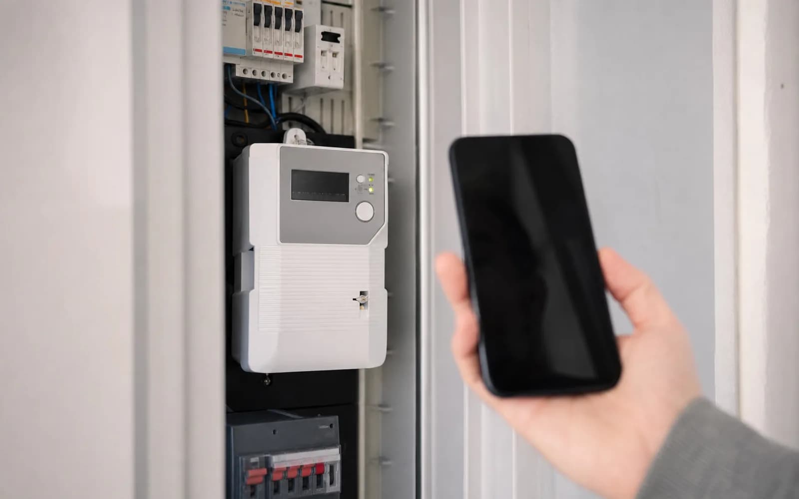 Smart meter and smartphone side by side, energy-tariff choice