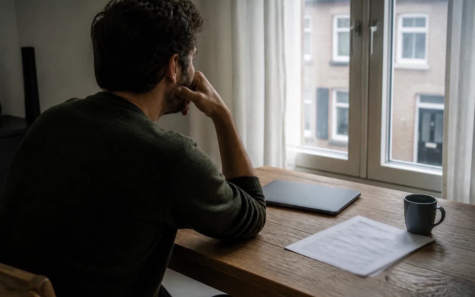 Thuiswerkplek met energierekening en laptop, zonder leesbare tekst