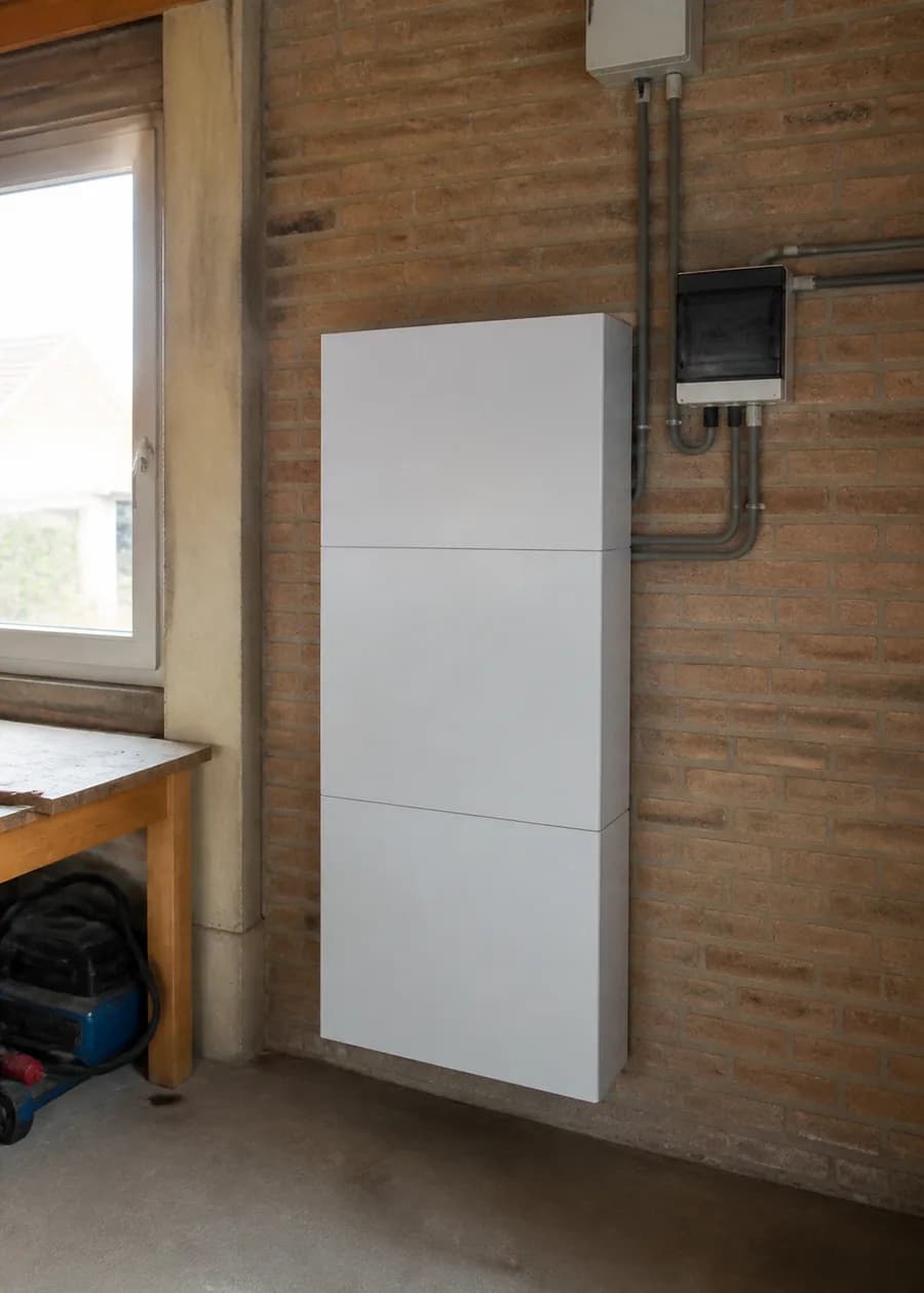Wall-mounted home battery in a utility space