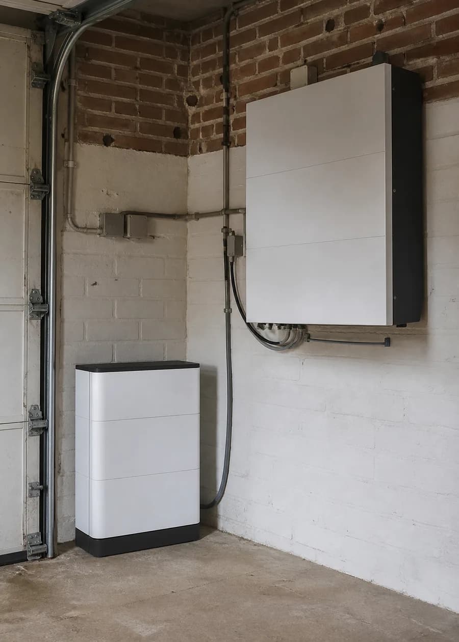 Stekkerbatterij en vaste wandbatterij naast elkaar ter vergelijking
