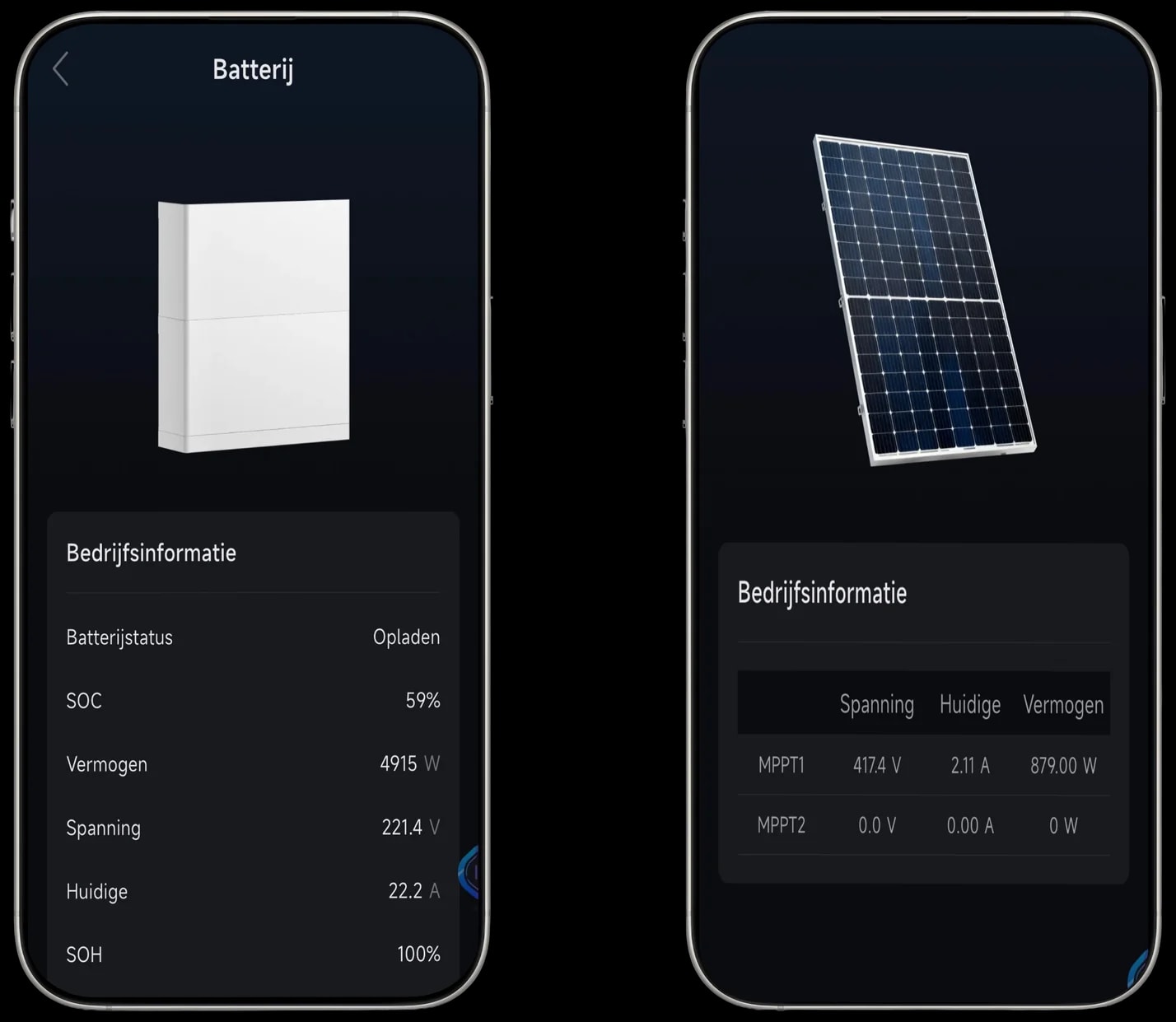 HYXi app: batterijstatus en zonnepaneelinformatie