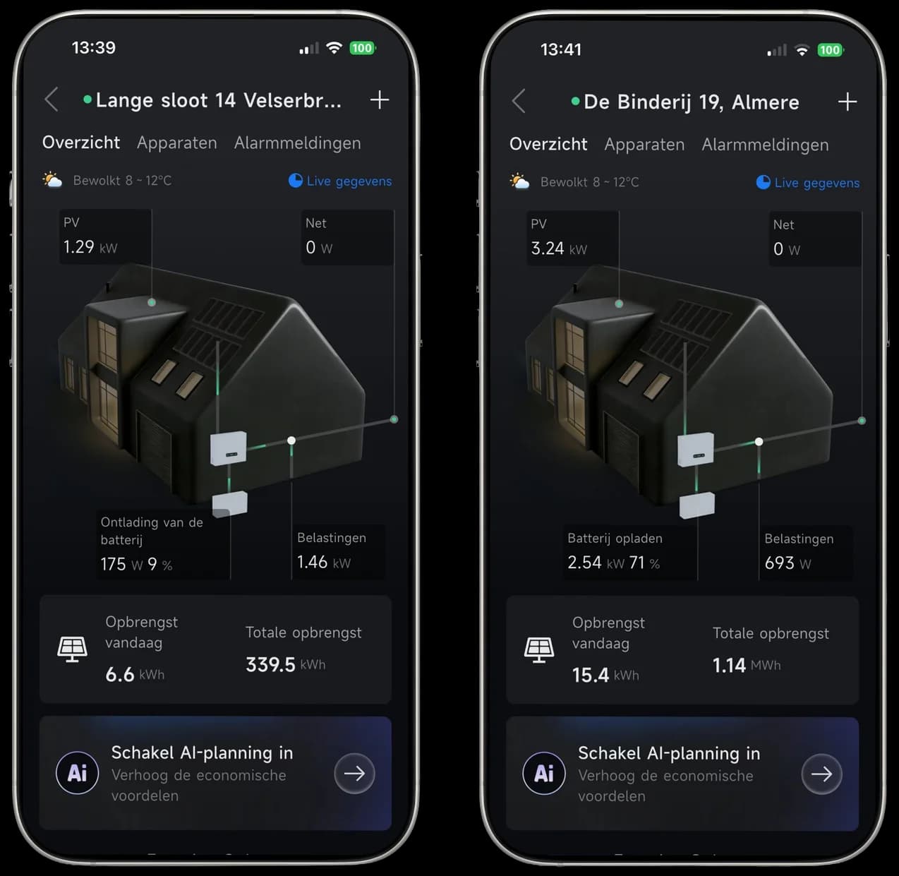 HYXi app: batterij ontlaadt mee en batterij wordt opgeladen
