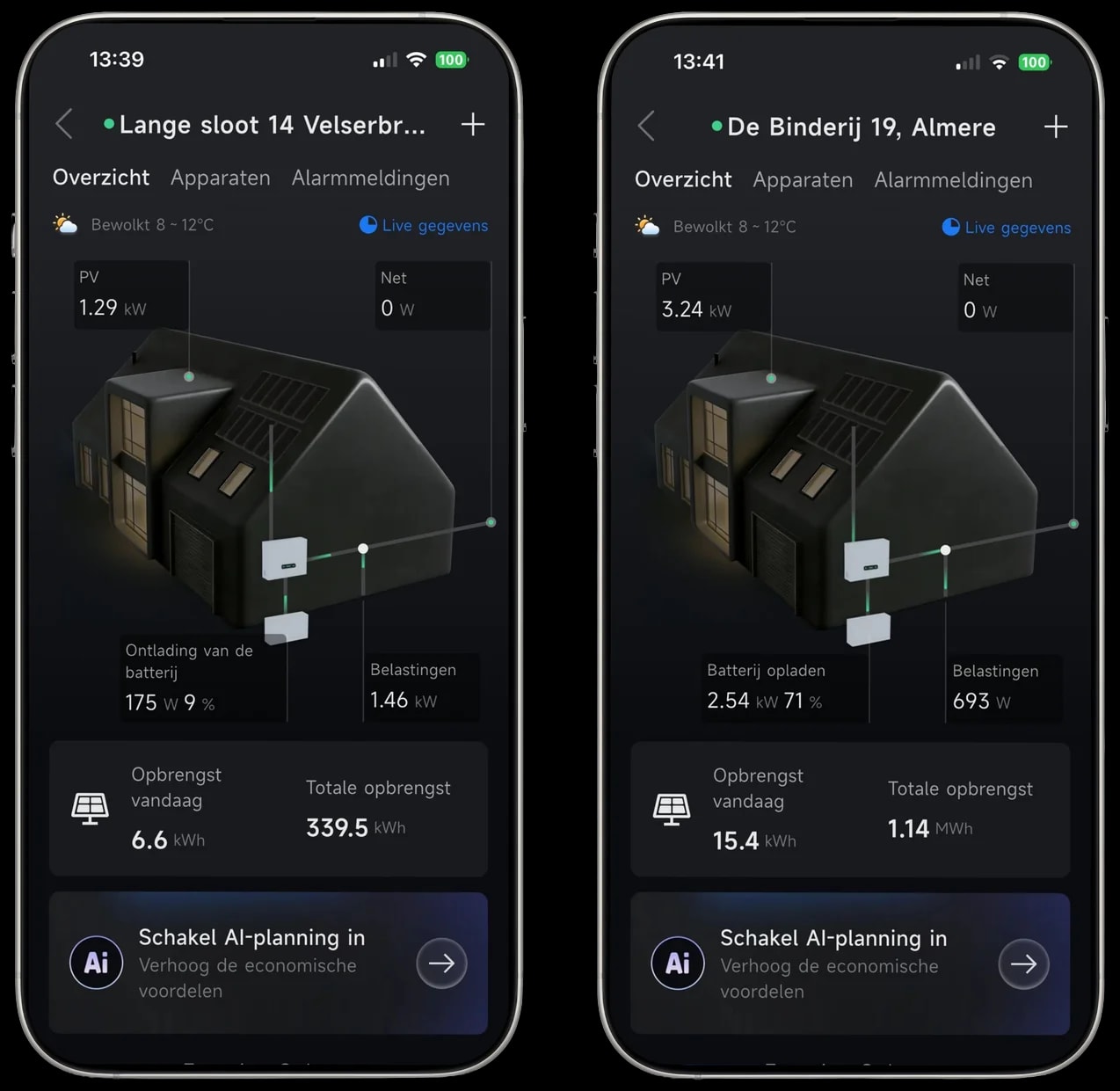 HYXi app: batterij ontlaadt mee en batterij wordt opgeladen